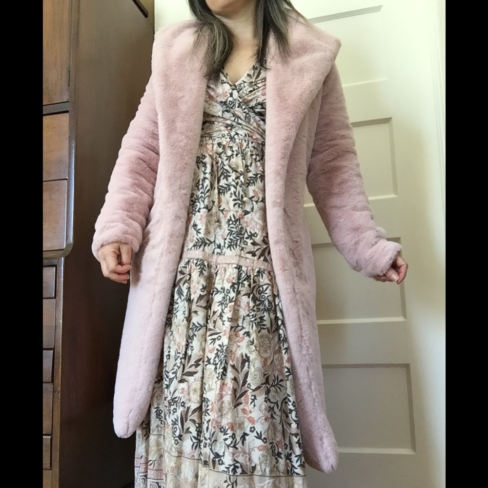 Silky Blush Pink Faux Fur Coat - Picture 3 of 12